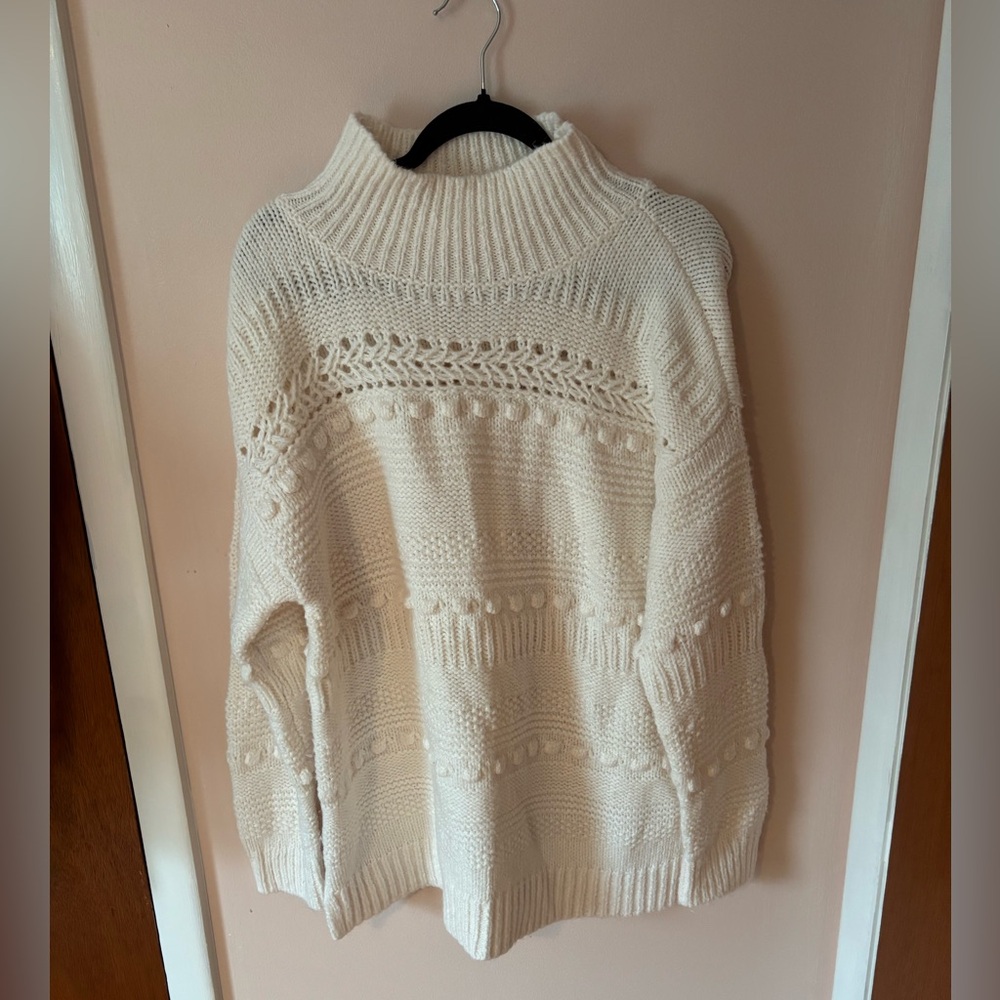 Lou & Grey White Sweater Oversized Pom Pom Large Casual